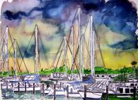 Art Of Derek Mccrea - Melbourne Florida Boat Marina - Watercolor